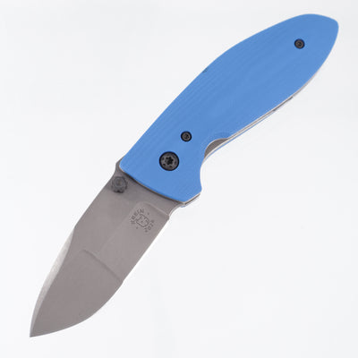 Krein Knives Alpha Linerlock - Textured Blue G10 w/ Battle Blacked Ti Hardware - Acidwash CTS-XHP Compound Grind