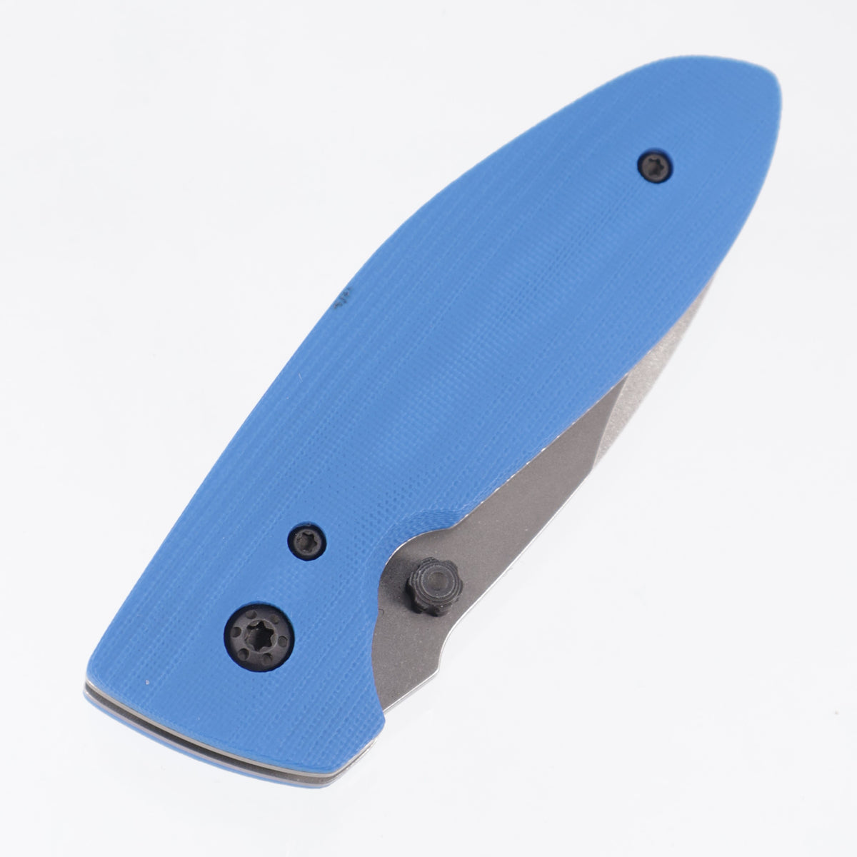 Krein Knives Alpha Linerlock - Textured Blue G10 w/ Battle Blacked Ti Hardware - Acidwash CTS-XHP Compound Grind