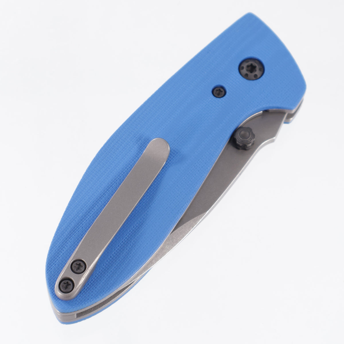 Krein Knives Alpha Linerlock - Textured Blue G10 w/ Battle Blacked Ti Hardware - Acidwash CTS-XHP Compound Grind