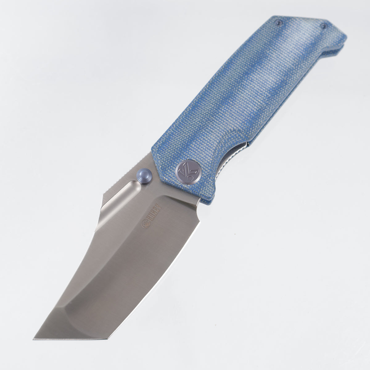 Kubey Hamster Linerlock - Blue Micarta w/ Blue Ti Accents - Satin 14C28N - KU402E