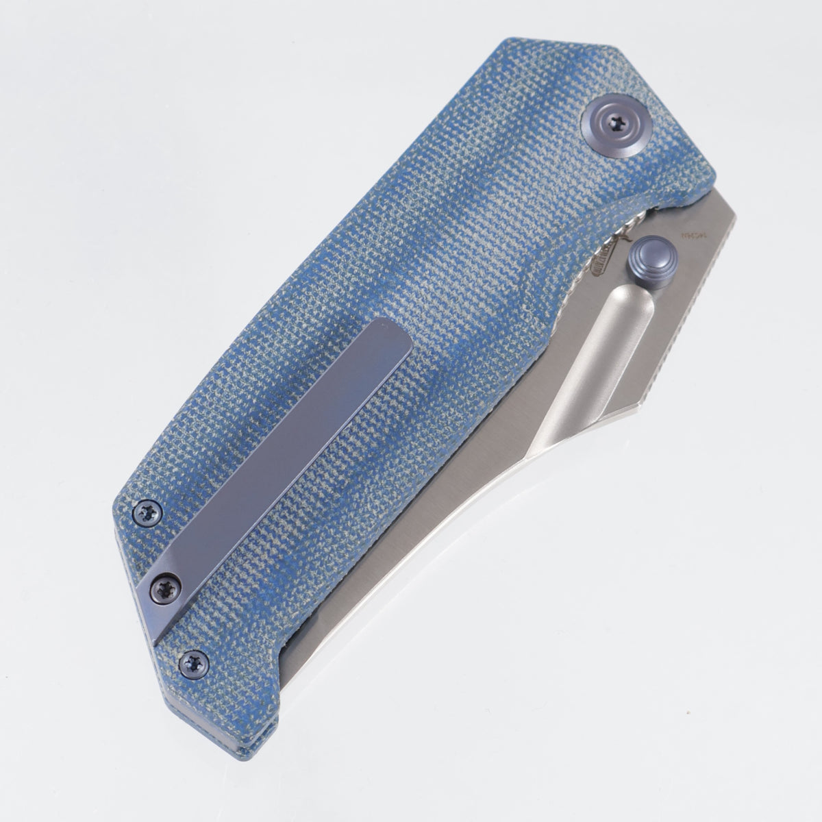 Kubey Hamster Linerlock - Blue Micarta w/ Blue Ti Accents - Satin 14C28N - KU402E