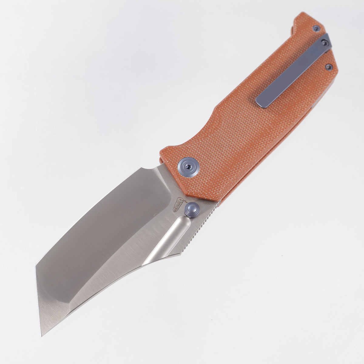 Kubey Hamster Linerlock - Tan Micarta w/ Blue Ti Accents - Satin 14C28N - KU402F