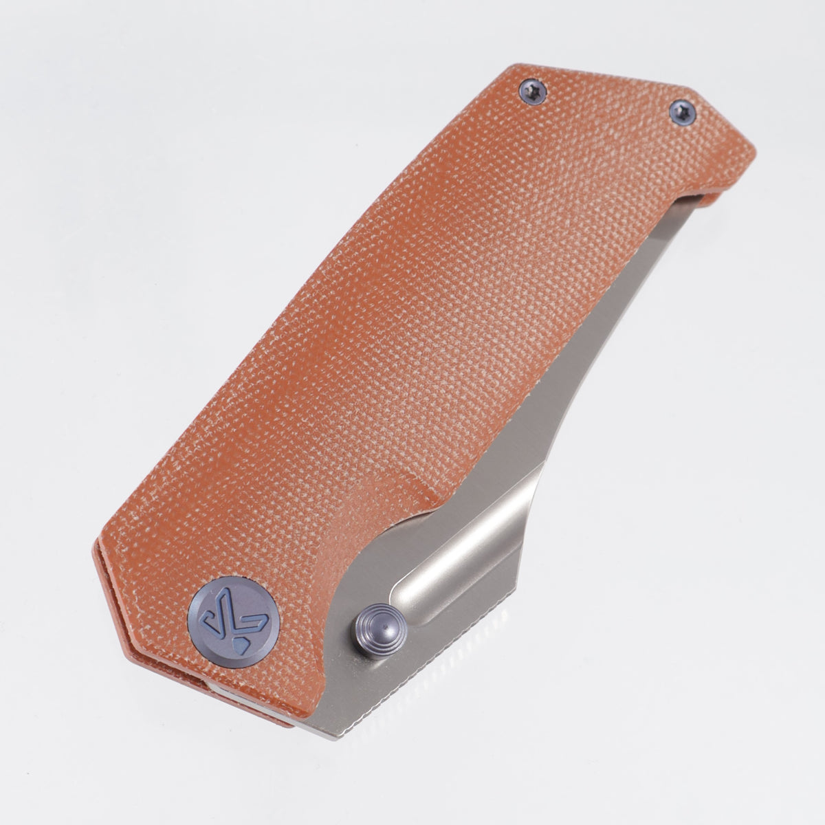 Kubey Hamster Linerlock - Tan Micarta w/ Blue Ti Accents - Satin 14C28N - KU402F
