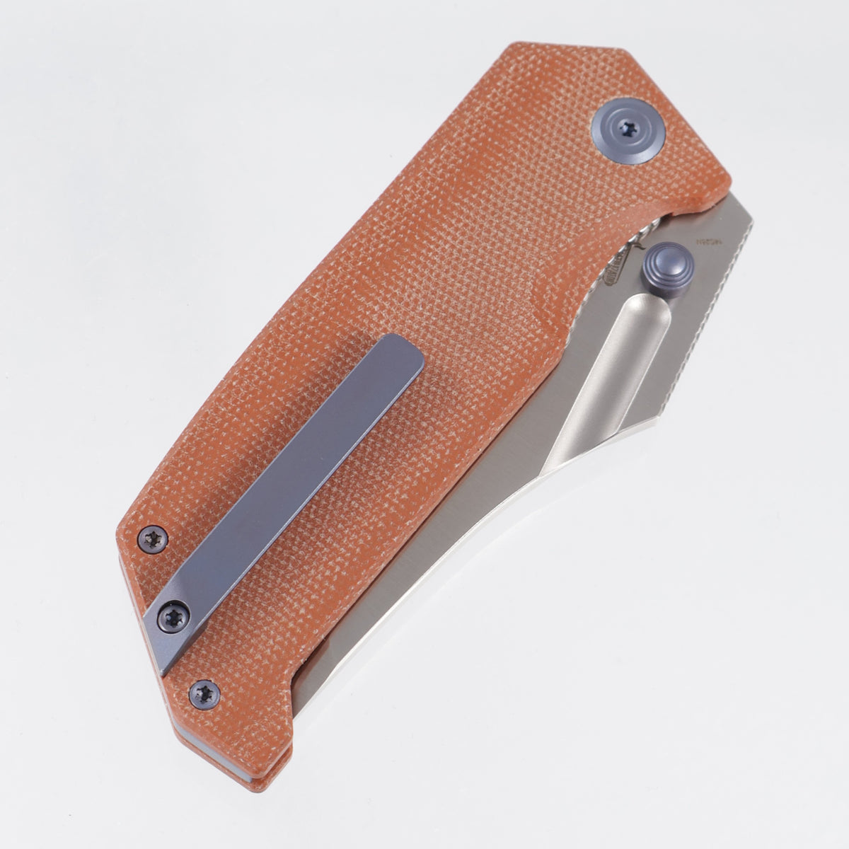 Kubey Hamster Linerlock - Tan Micarta w/ Blue Ti Accents - Satin 14C28N - KU402F
