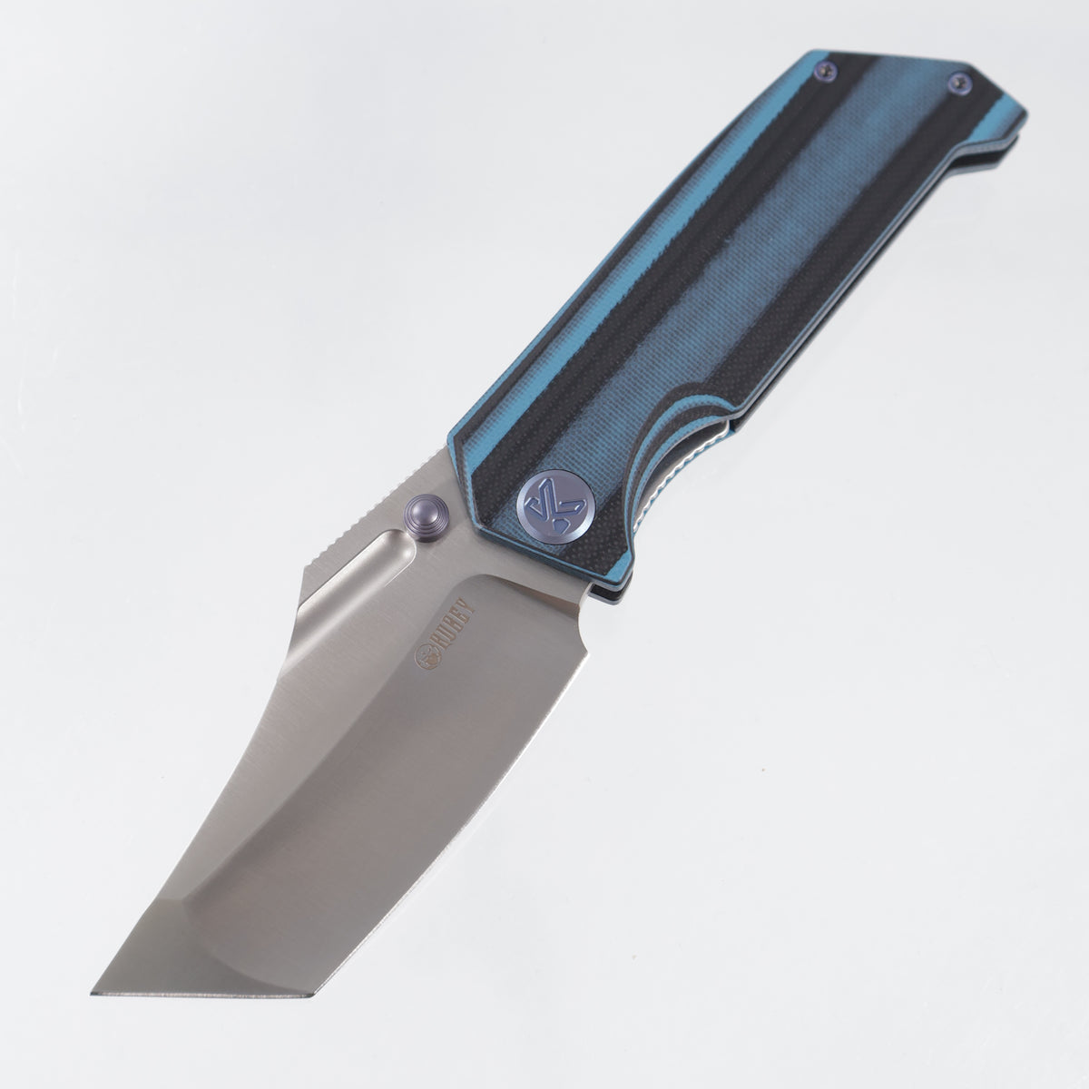 Kubey Hamster Linerlock - Black & Blue G10 w/ Blue Ti Accents - Satin 14C28N - KU402G