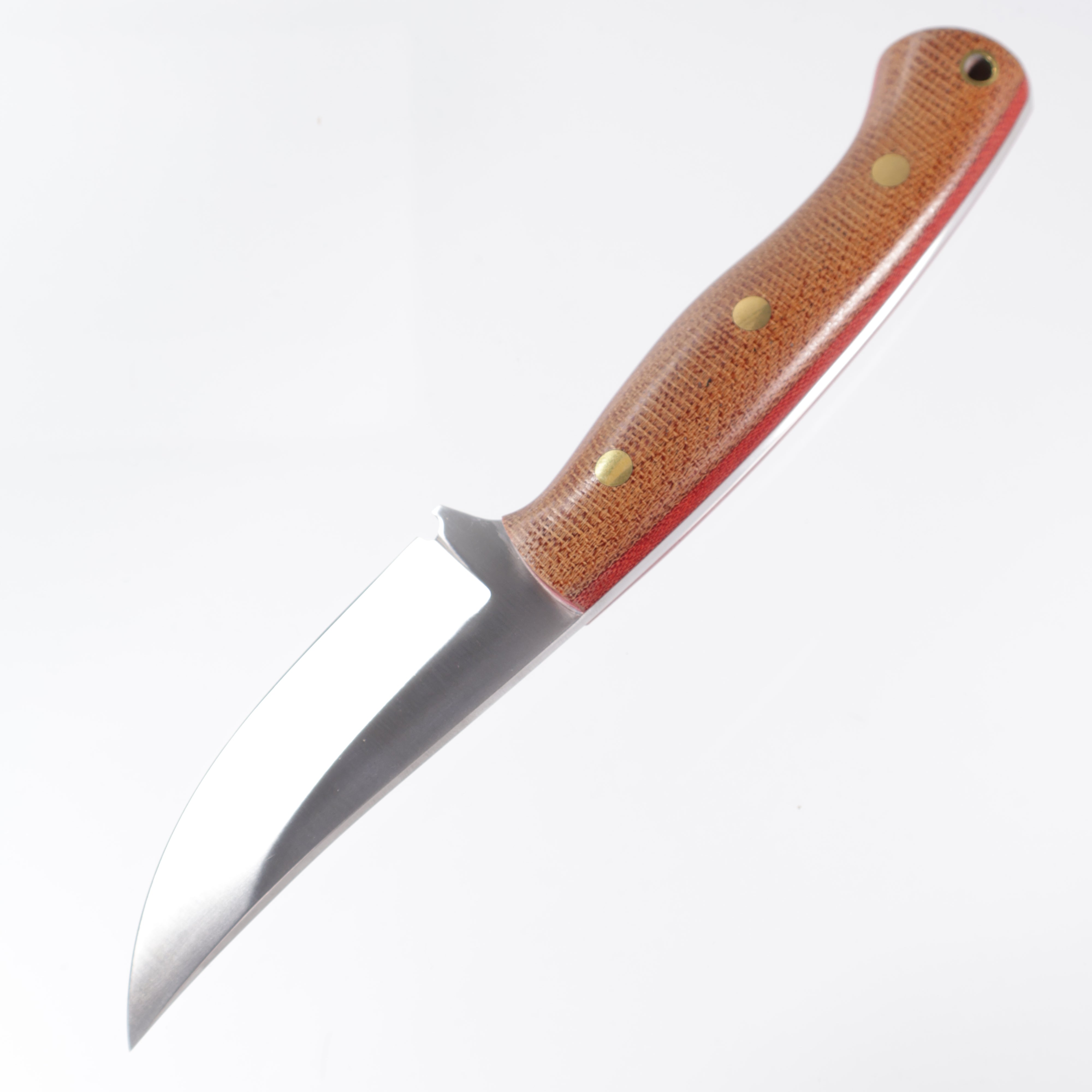 Lishen Knives Skinner - AEB-L - Natural Canvas Micarta w/ Thick Red liners - Brass pins