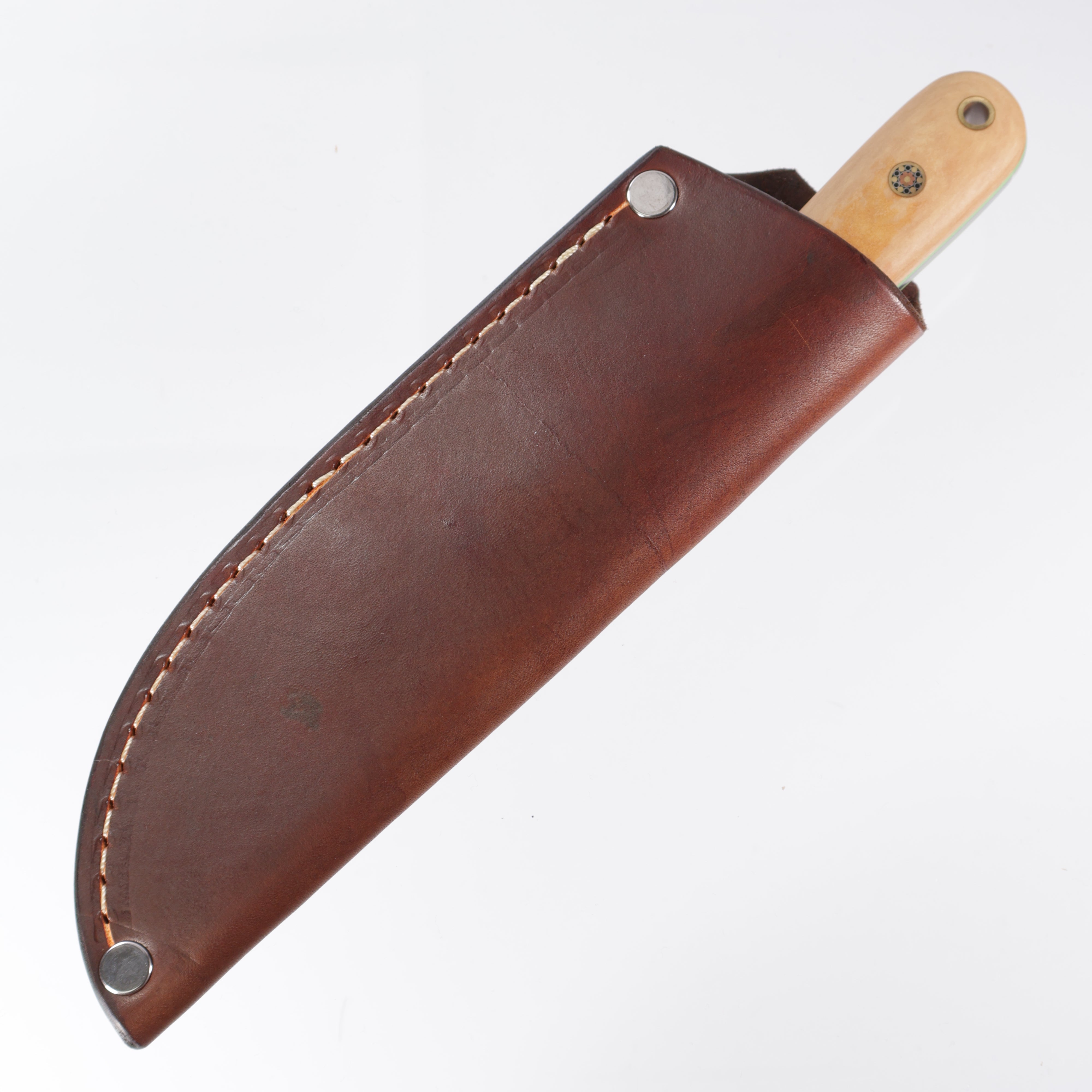 Lishen Knives Ultralite Modern Clippoint - AEB-L - Matte Maple Valley Richlite w/ green liners - Mosaic Pins