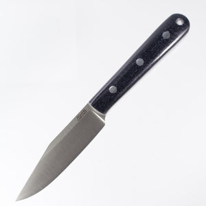 Lishen Knives Ultralite Modern Clippoint - AEB-L - Midnight Jute Micarta w/ white liners - Aluminum Pins