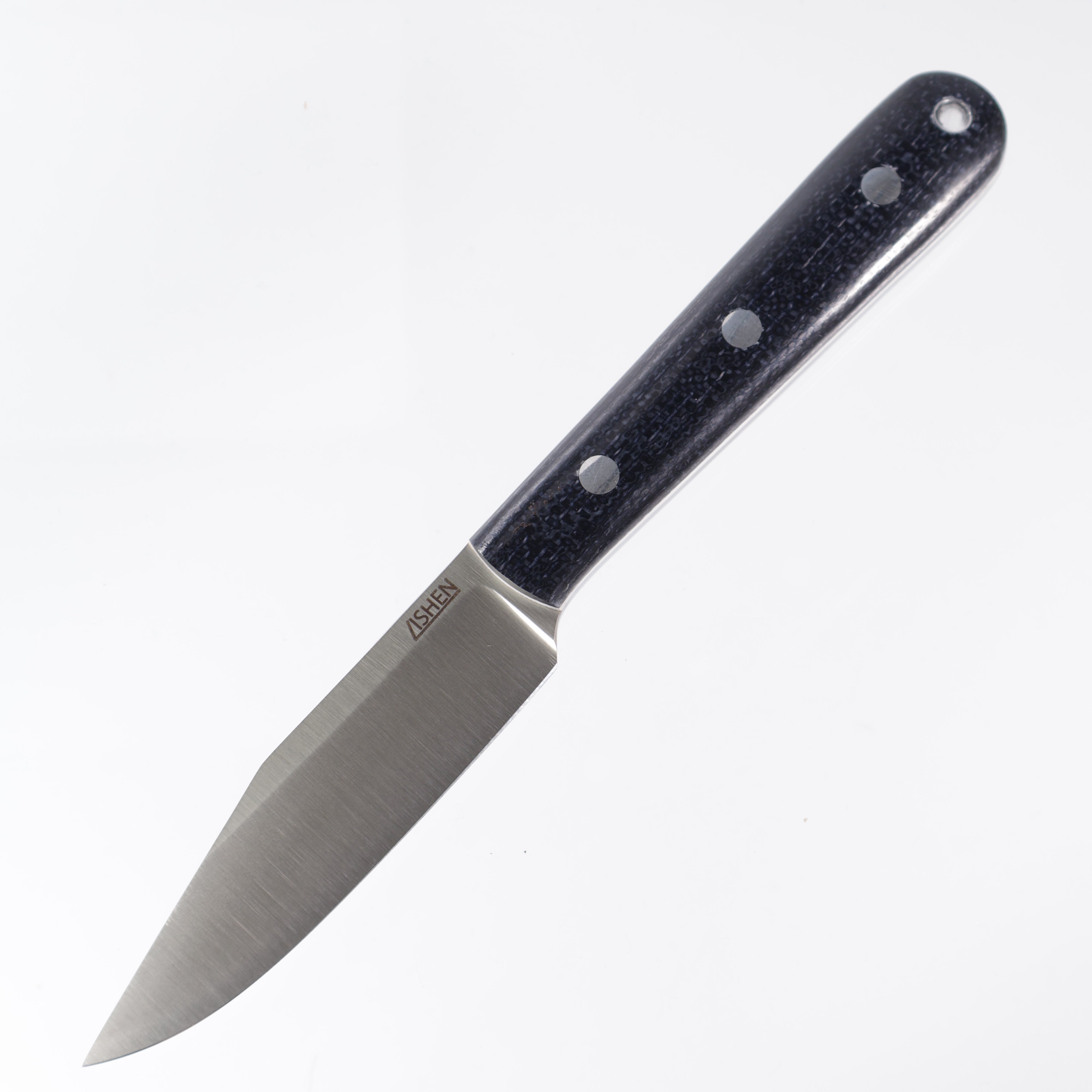 Lishen Knives Ultralite Modern Clippoint - AEB-L - Midnight Jute Micarta w/ white liners - Aluminum Pins