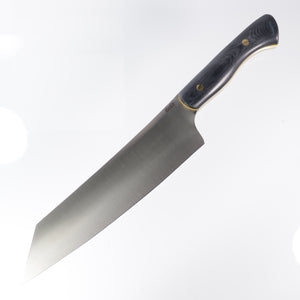 Lishen Knives Kiritsuke - AEB-L - Black Canvas Micarta w/ yellow liners - Brass Pins