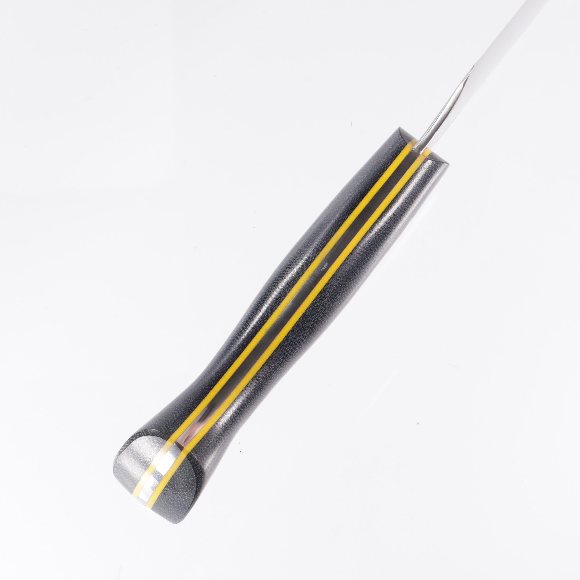 Lishen Knives Kiritsuke - AEB-L - Black Canvas Micarta w/ yellow liners - Brass Pins