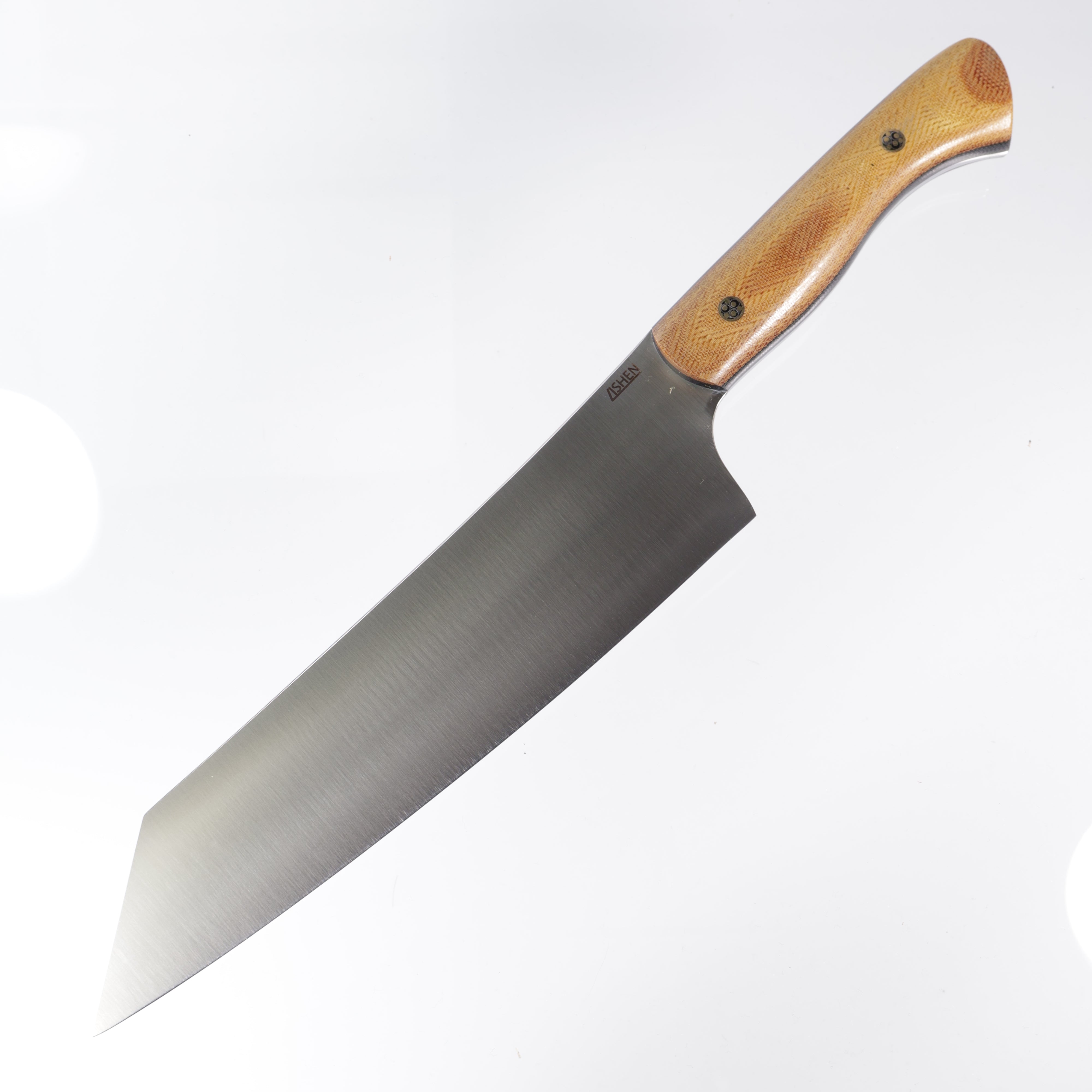 Lishen Knives Kiritsuke - AEB-L - Natural Canvas Micarta w/ thick black liners - Mosaic Pins