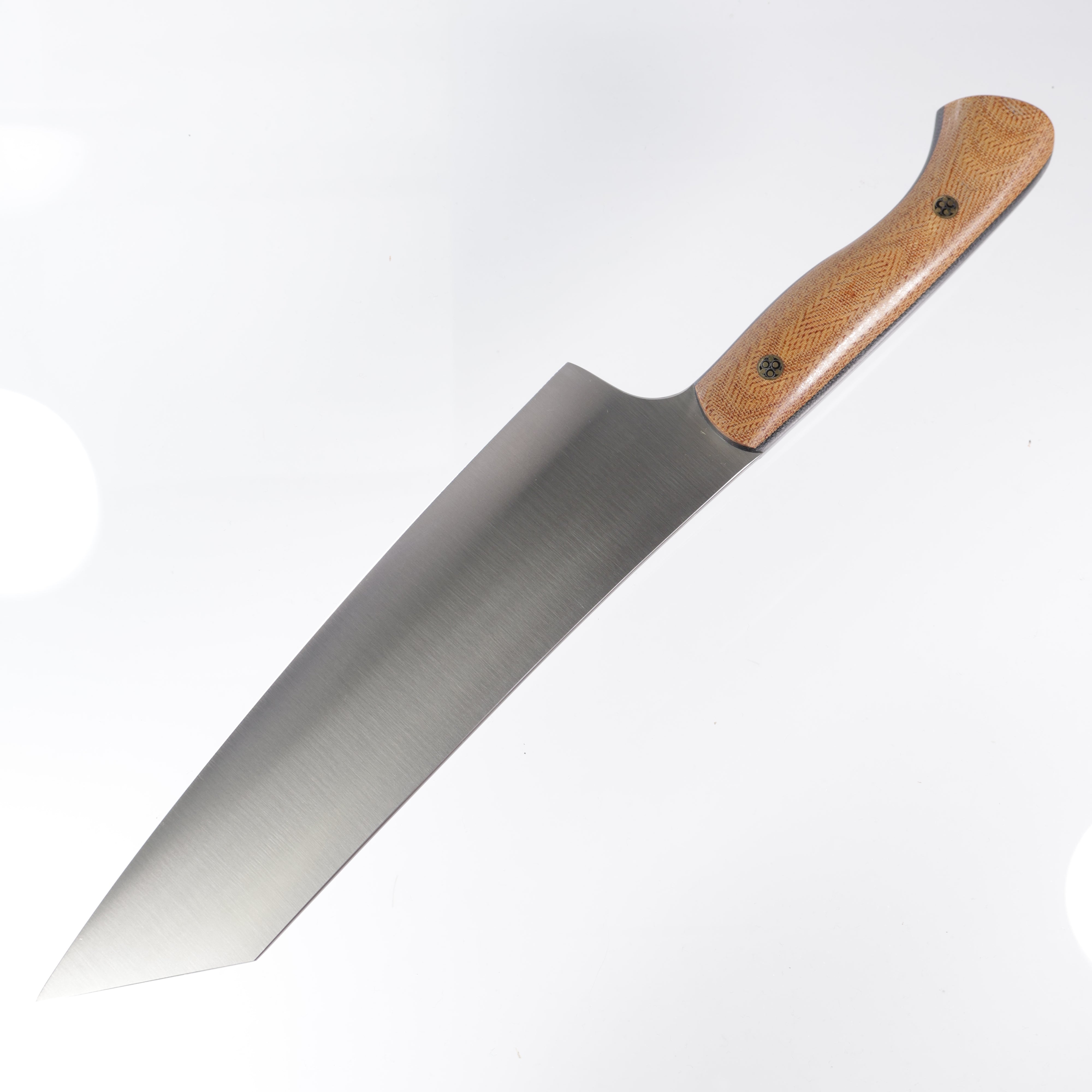 Lishen Knives Kiritsuke - AEB-L - Natural Canvas Micarta w/ thick black liners - Mosaic Pins