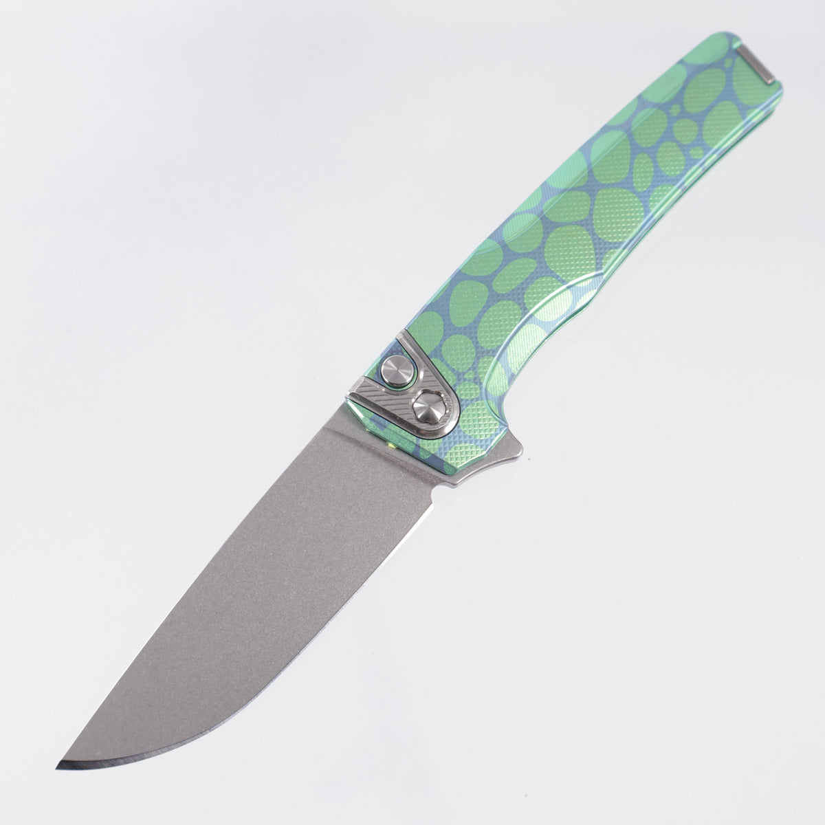 Machine Wise Sonora #2307 - Green & Teal River Rock Ano Diamonds Texture Titanium w/ Ti Bolster - Stonewash S90V