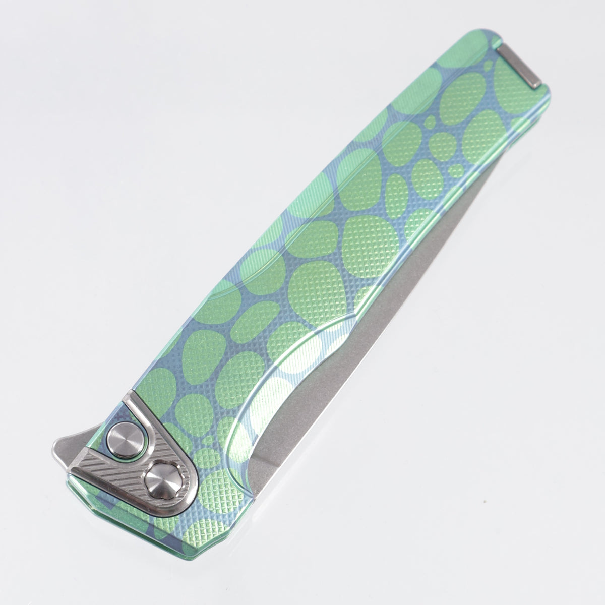 Machine Wise Sonora #2307 - Green & Teal River Rock Ano Diamonds Texture Titanium w/ Ti Bolster - Stonewash S90V