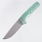 Machine Wise Sonora #2314 - Green & Teal River Rock Ano Fine Step Texture Titanium w/ Ti Bolster - Stonewash S90V