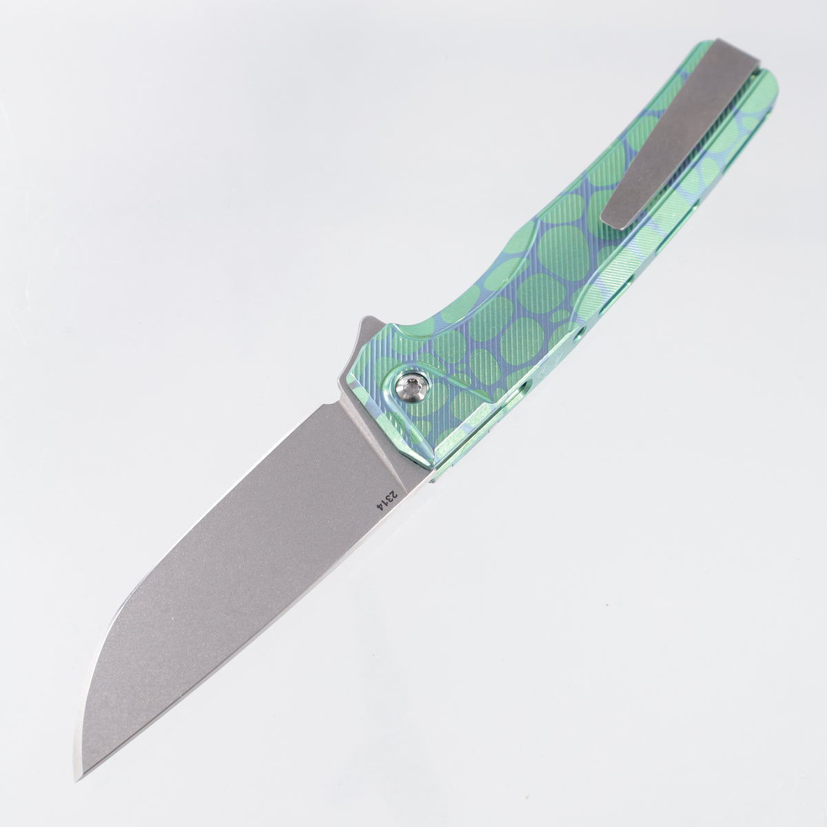 Machine Wise Sonora #2314 - Green & Teal River Rock Ano Fine Step Texture Titanium w/ Ti Bolster - Stonewash S90V