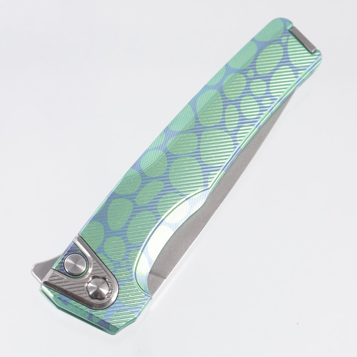 Machine Wise Sonora #2314 - Green & Teal River Rock Ano Fine Step Texture Titanium w/ Ti Bolster - Stonewash S90V