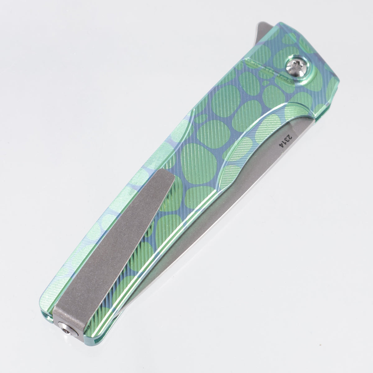 Machine Wise Sonora #2314 - Green & Teal River Rock Ano Fine Step Texture Titanium w/ Ti Bolster - Stonewash S90V