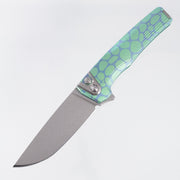 Machine Wise Sonora #2318 - Green & Teal River Rock Ano Sunray Texture Titanium w/ Ti Bolster - Stonewash S90V