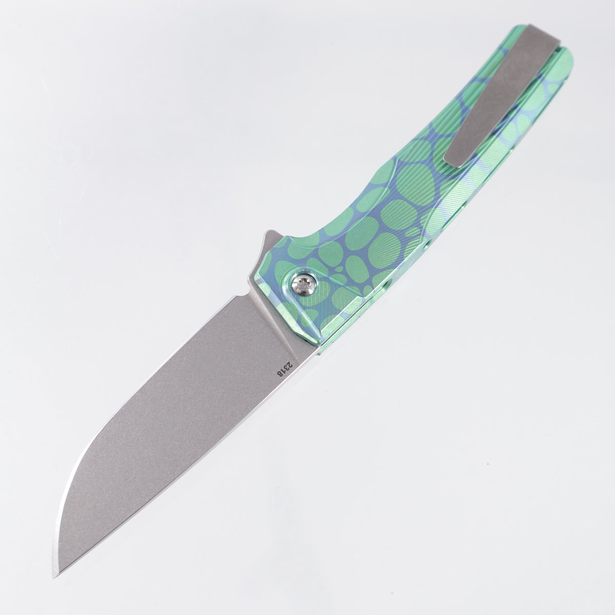 Machine Wise Sonora #2318 - Green & Teal River Rock Ano Sunray Texture Titanium w/ Ti Bolster - Stonewash S90V