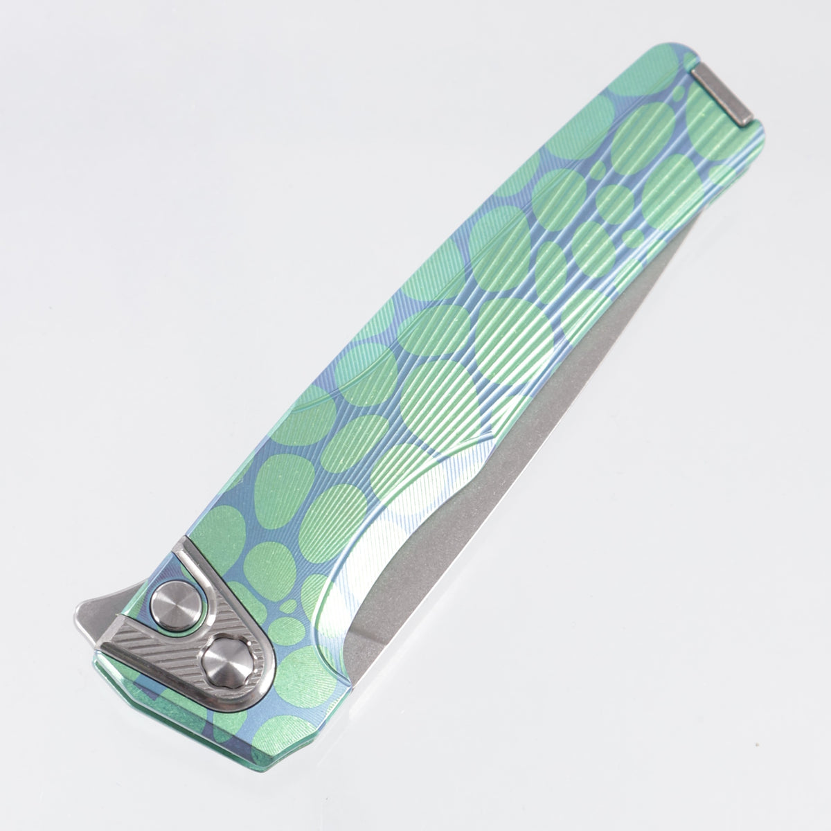 Machine Wise Sonora #2318 - Green & Teal River Rock Ano Sunray Texture Titanium w/ Ti Bolster - Stonewash S90V