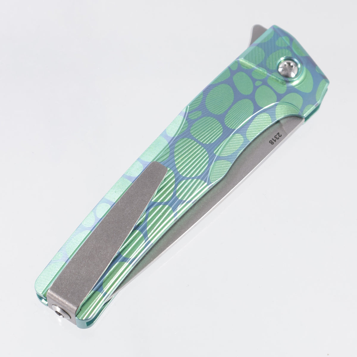 Machine Wise Sonora #2318 - Green & Teal River Rock Ano Sunray Texture Titanium w/ Ti Bolster - Stonewash S90V