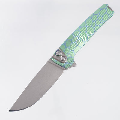 Machine Wise Sonora #2316 - Green & Teal River Rock Ano Streamline Texture Titanium w/ Ti Bolster - Stonewash S90V