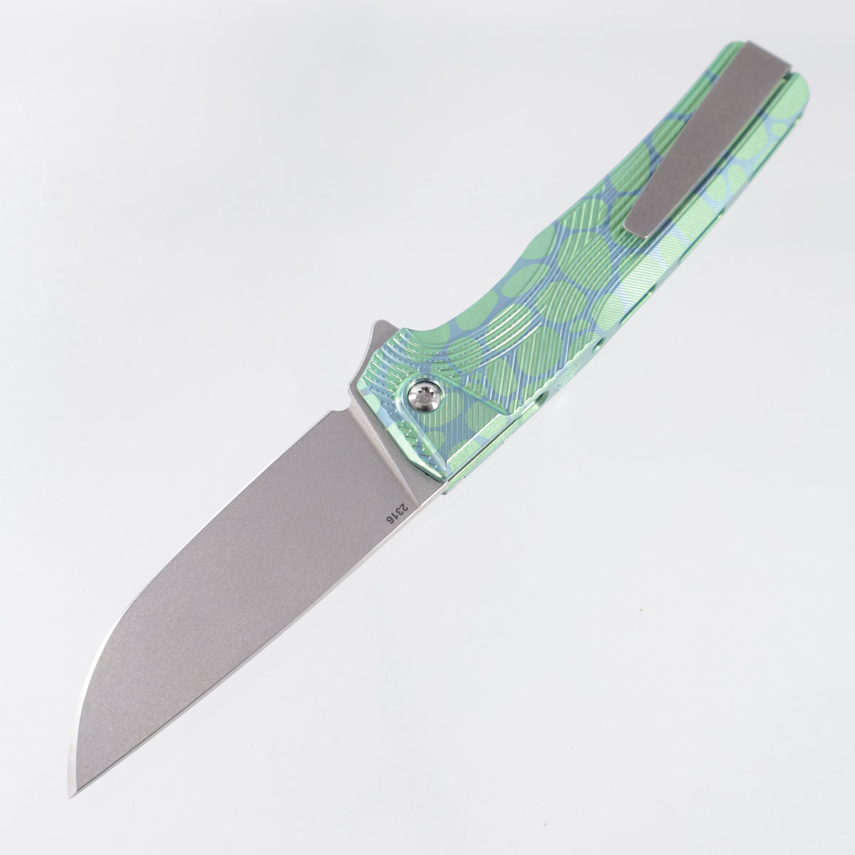 Machine Wise Sonora #2316 - Green & Teal River Rock Ano Streamline Texture Titanium w/ Ti Bolster - Stonewash S90V