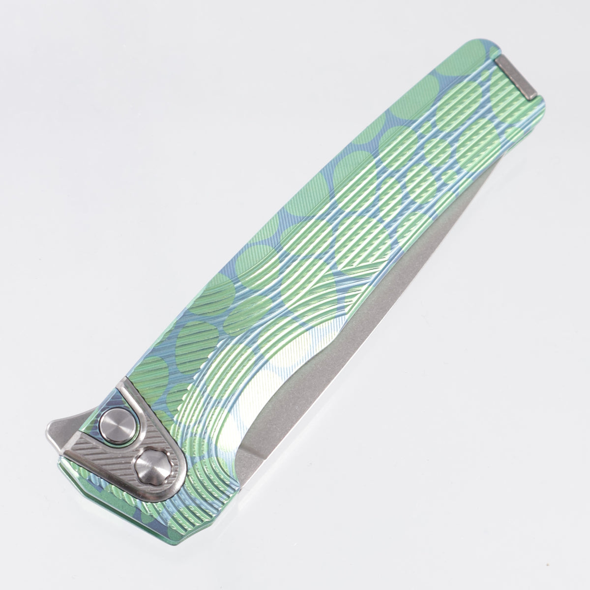 Machine Wise Sonora #2316 - Green & Teal River Rock Ano Streamline Texture Titanium w/ Ti Bolster - Stonewash S90V
