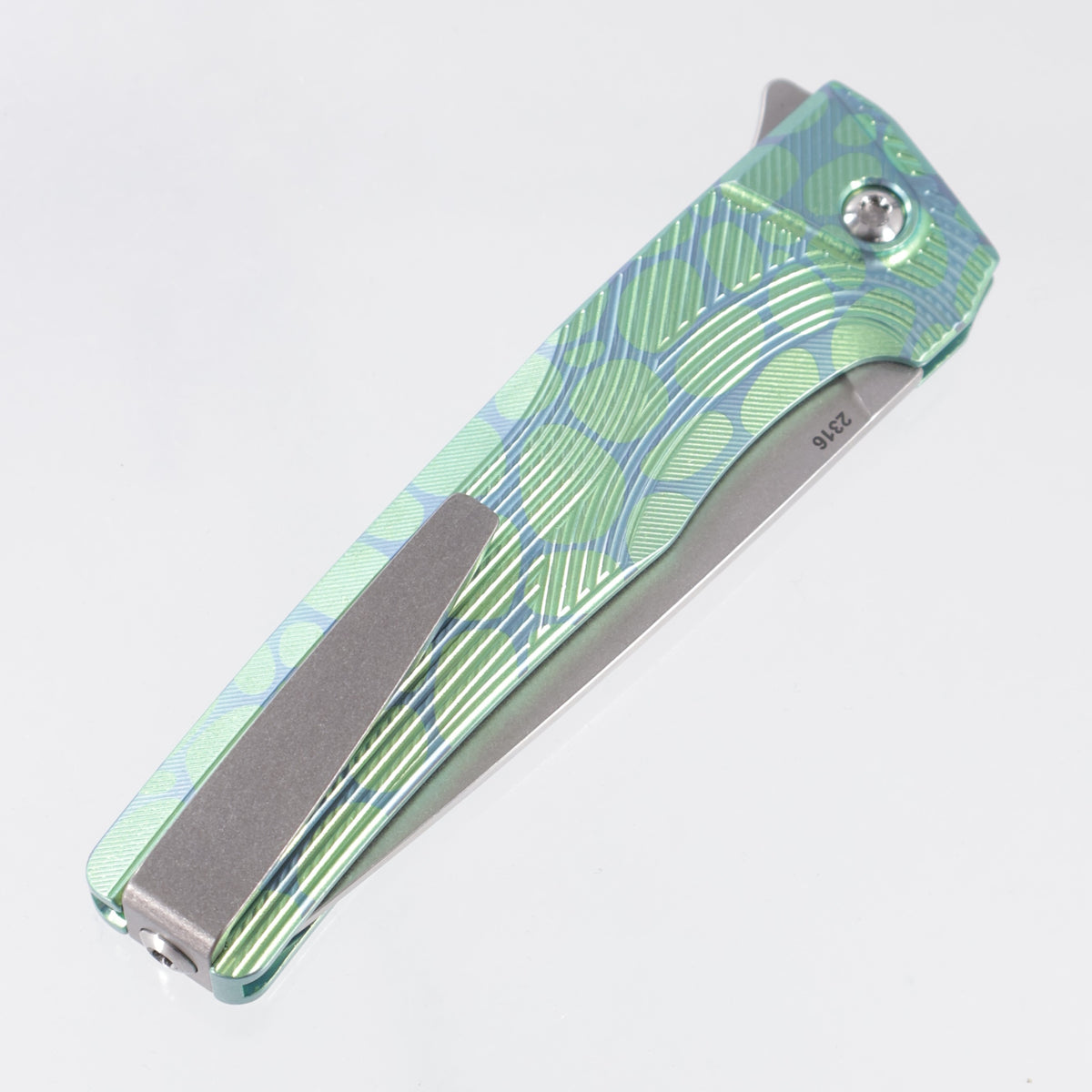 Machine Wise Sonora #2316 - Green & Teal River Rock Ano Streamline Texture Titanium w/ Ti Bolster - Stonewash S90V