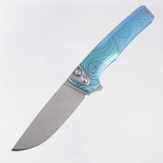 Machine Wise Sonora #2334 - Aqua & Blurple Spiral Ano Fine Step Texture Titanium w/ Ti Bolster - Stonewash S90V