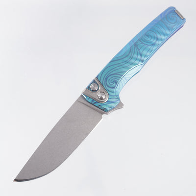 Machine Wise Sonora #2334 - Aqua & Blurple Spiral Ano Fine Step Texture Titanium w/ Ti Bolster - Stonewash S90V