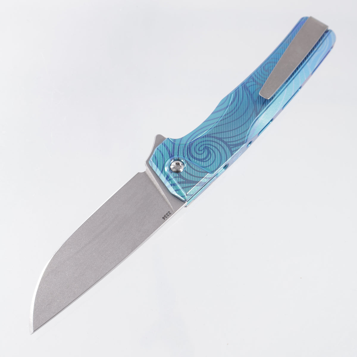 Machine Wise Sonora #2334 - Aqua & Blurple Spiral Ano Fine Step Texture Titanium w/ Ti Bolster - Stonewash S90V