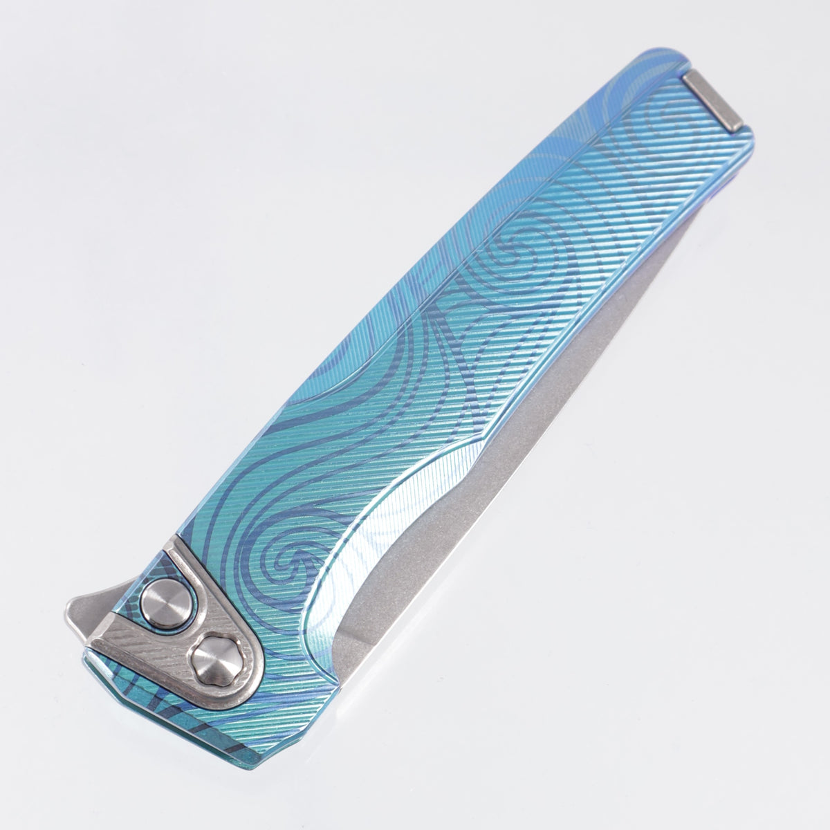 Machine Wise Sonora #2334 - Aqua & Blurple Spiral Ano Fine Step Texture Titanium w/ Ti Bolster - Stonewash S90V