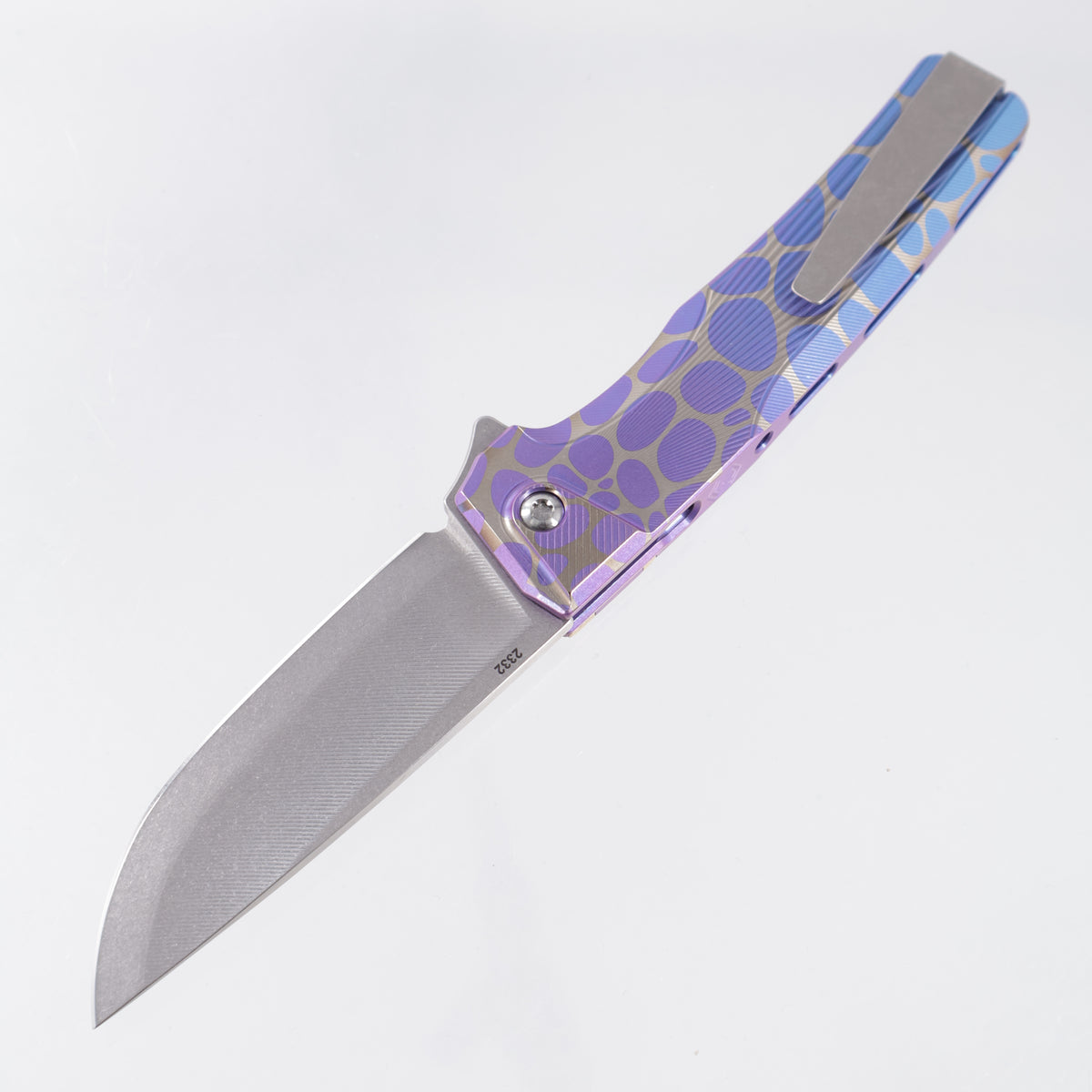 Machine Wise Sonora S-Grind #2332 - Purple & Blue Fade River Rock Ano Sunray Texture Titanium w/ Ti Bolster - Stonewash S90V
