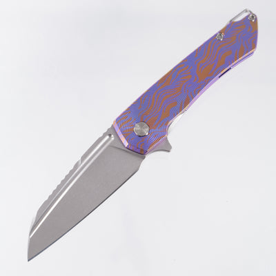 Machine Wise Mojave #1543 - Purple & Rose Gold Flames Ano Epicenter Texture Titanium - Stonewash S90V