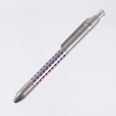 Machine Wise Rota Click #0456 - Stonewash Divot Texture Titanium w/ Dark Purple Ano Accents  - Parker