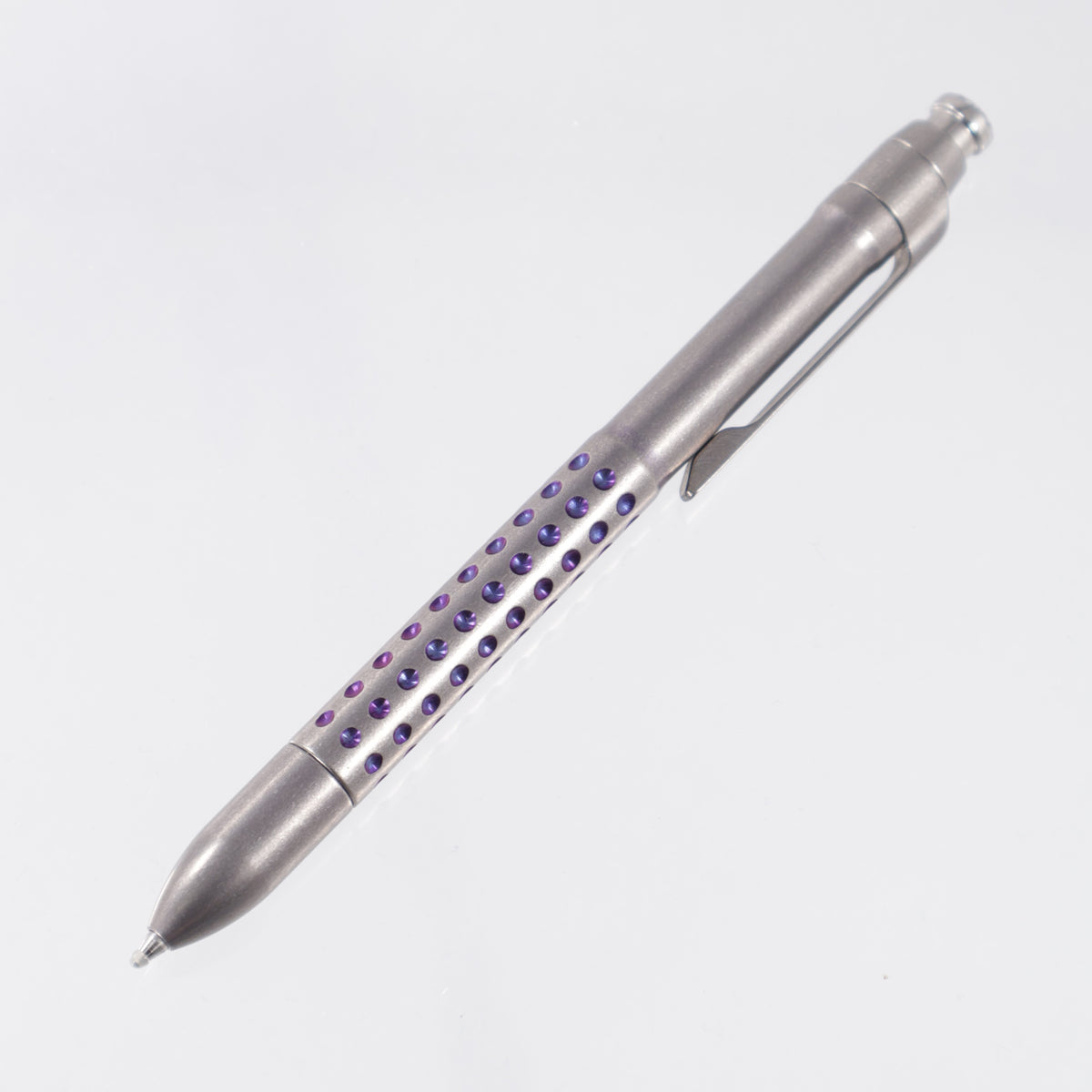 Machine Wise Rota Click #0456 - Stonewash Divot Texture Titanium w/ Dark Purple Ano Accents  - Parker