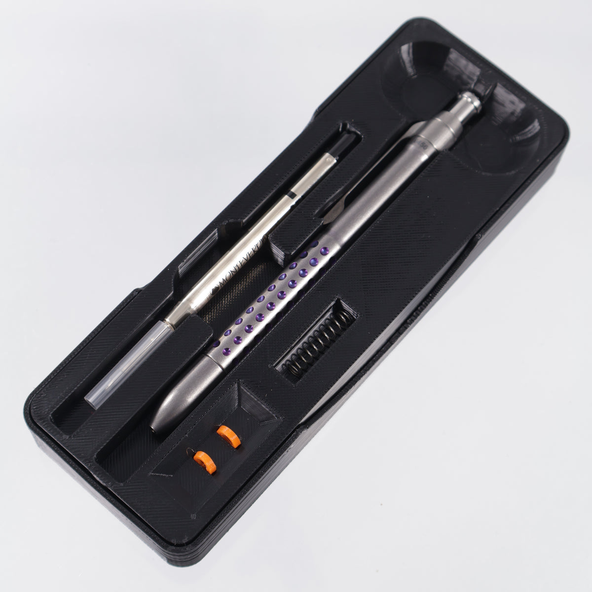 Machine Wise Rota Click #0456 - Stonewash Divot Texture Titanium w/ Dark Purple Ano Accents  - Parker