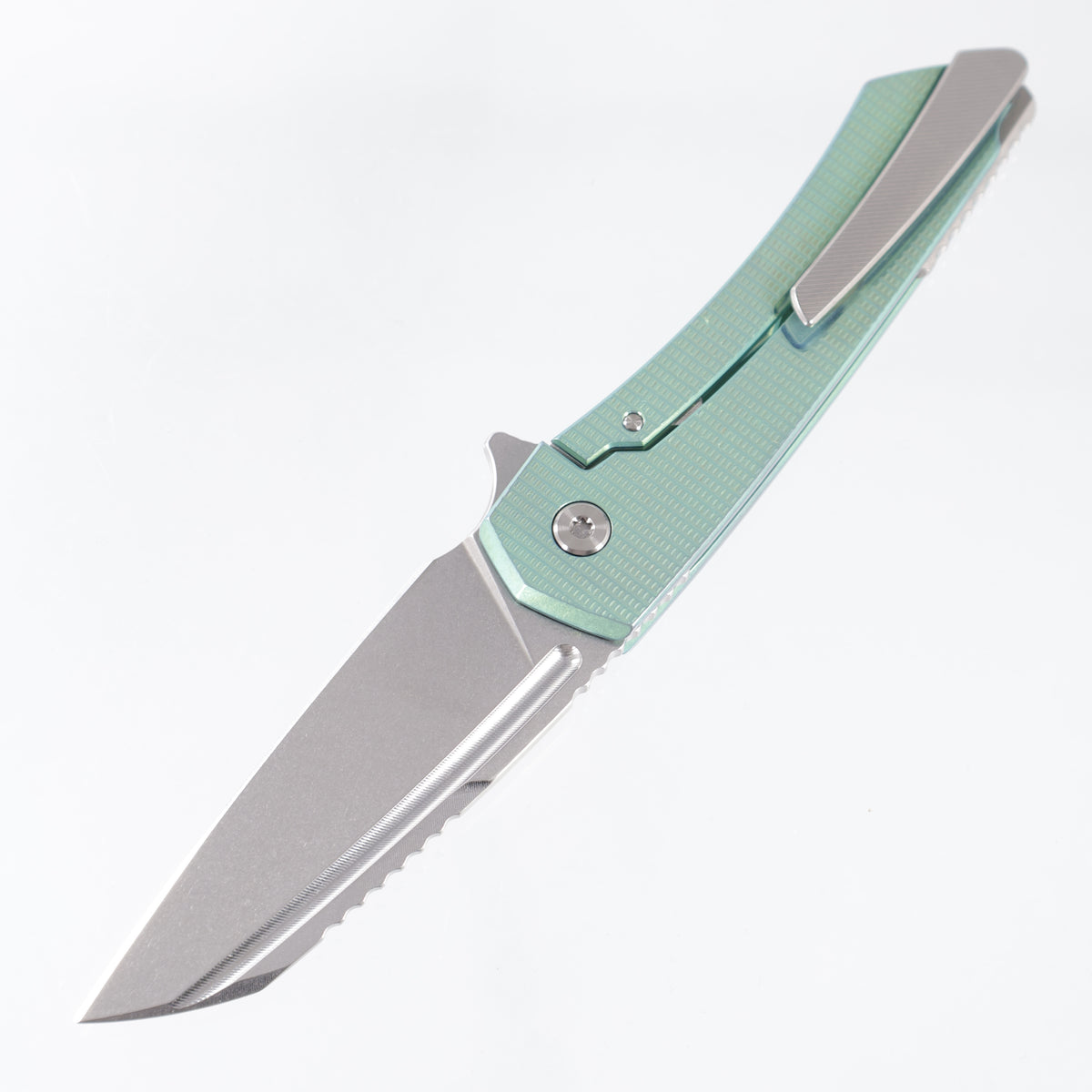 Machine Wise Mojave #1607 - Green Ano Grenade Texture Titanium - Stonewash S60V