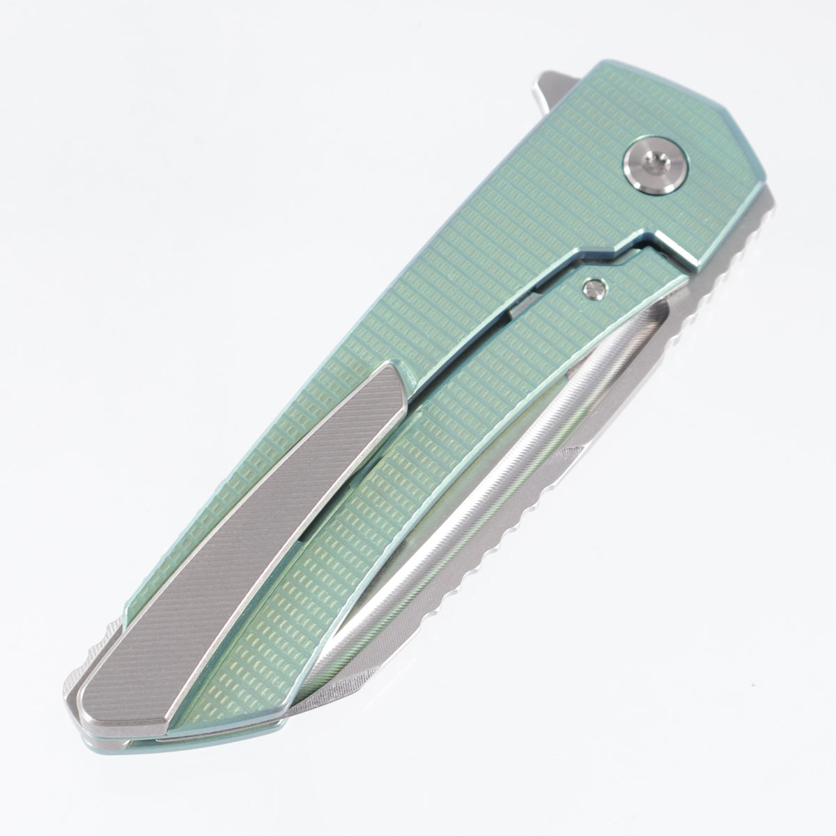 Machine Wise Mojave #1607 - Green Ano Grenade Texture Titanium - Stonewash S60V