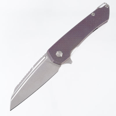 Machine Wise Mojave #1604 - Distressed Plum Purple Mosaic Texture Titanium w/ Lanyard Loop Backspacer - Stonewash S60V