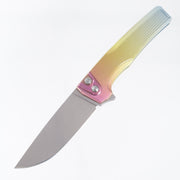 Machine Wise Sonora #2402 - Pink, Gold & Powder Blue Ano Sunray Texture Titanium w/ Ti Bolster - Stonewash S90V
