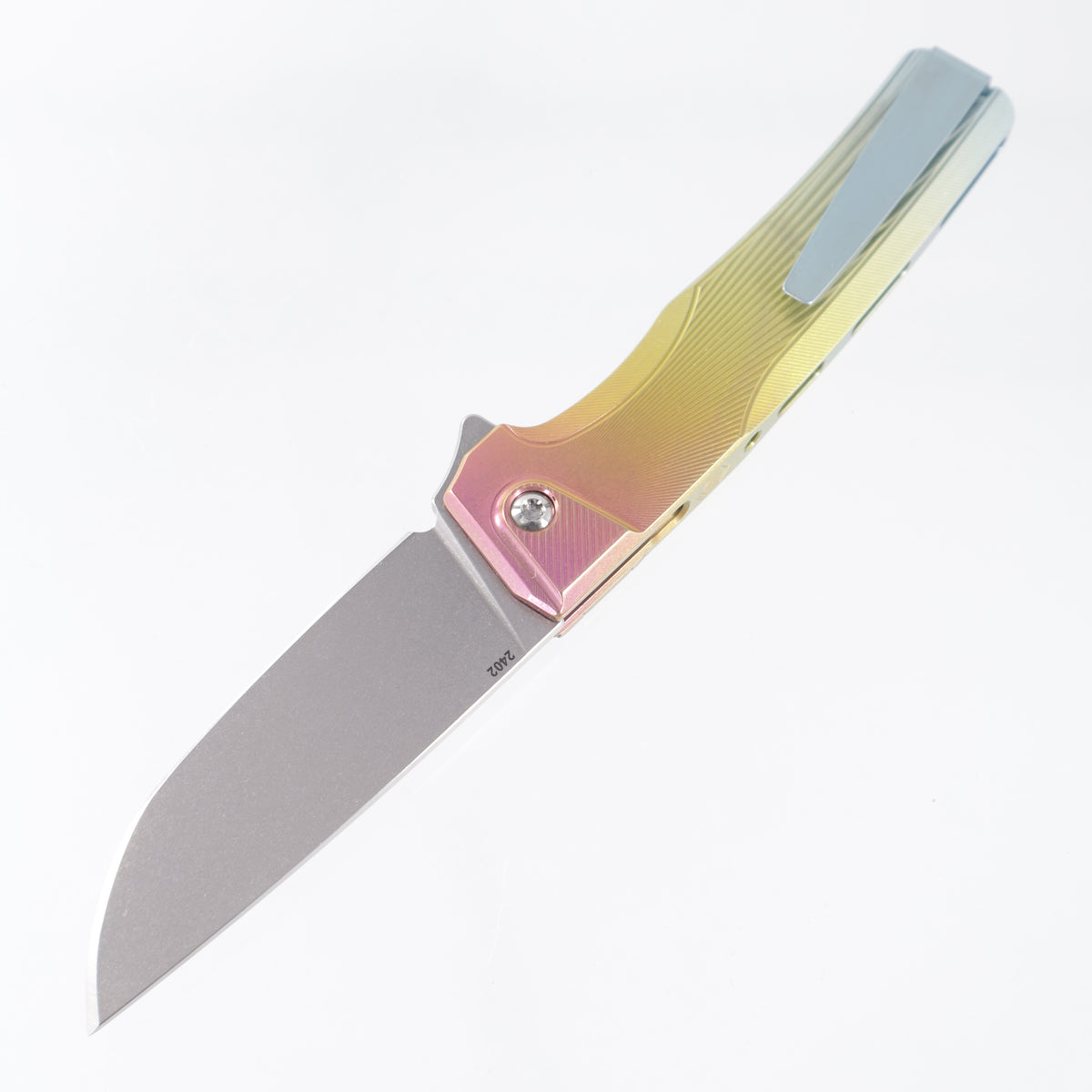 Machine Wise Sonora #2402 - Pink, Gold & Powder Blue Ano Sunray Texture Titanium w/ Ti Bolster - Stonewash S90V