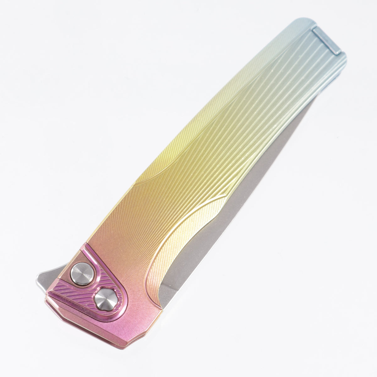 Machine Wise Sonora #2402 - Pink, Gold & Powder Blue Ano Sunray Texture Titanium w/ Ti Bolster - Stonewash S90V