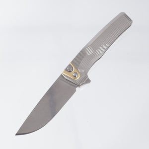 Machine Wise Sonora #1578 - Raw Streamline Texture Titanium w/ Brass Bolster - Stonewash S90V - MachineWise Knives