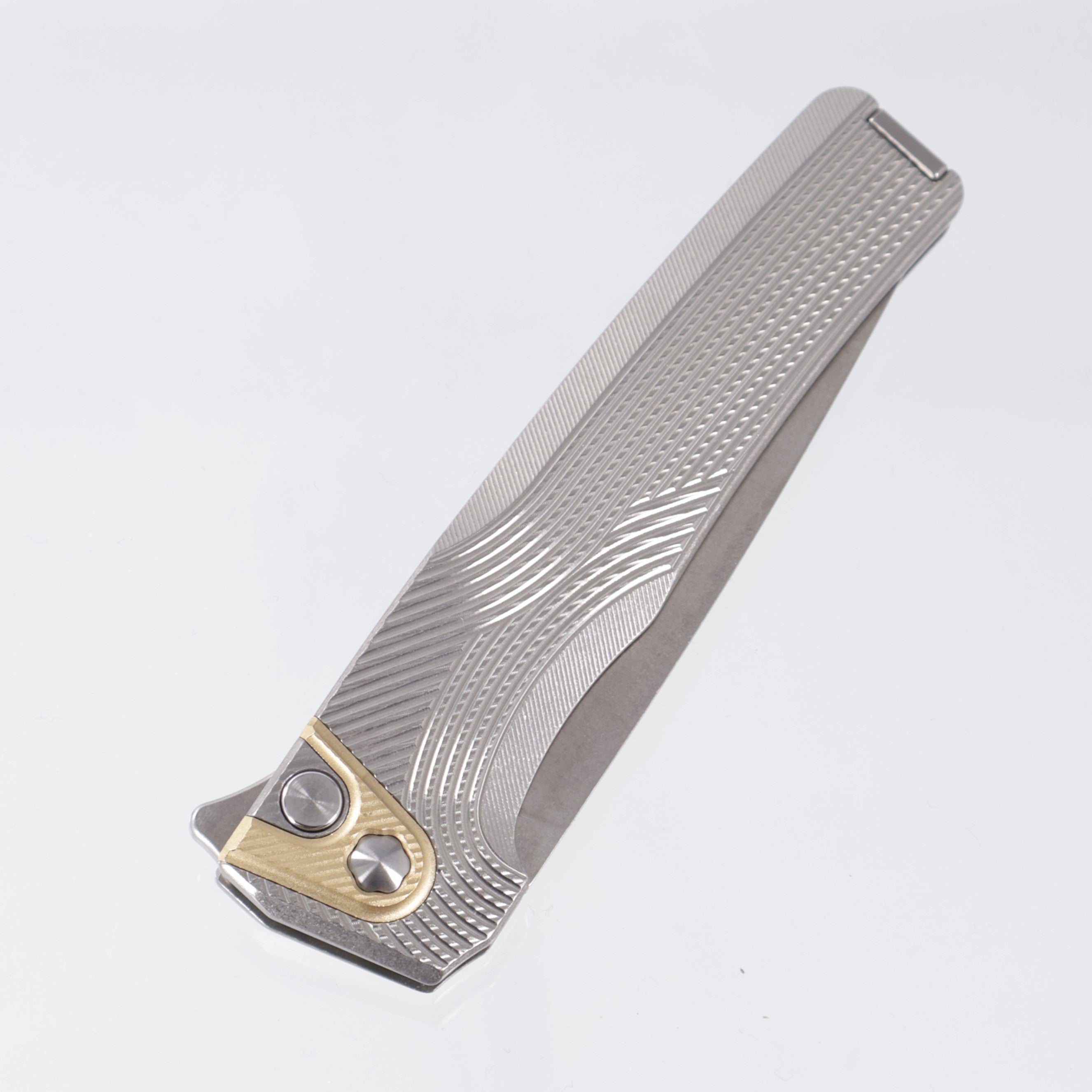 Machine Wise Sonora #1578 - Raw Streamline Texture Titanium w/ Brass Bolster - Stonewash S90V