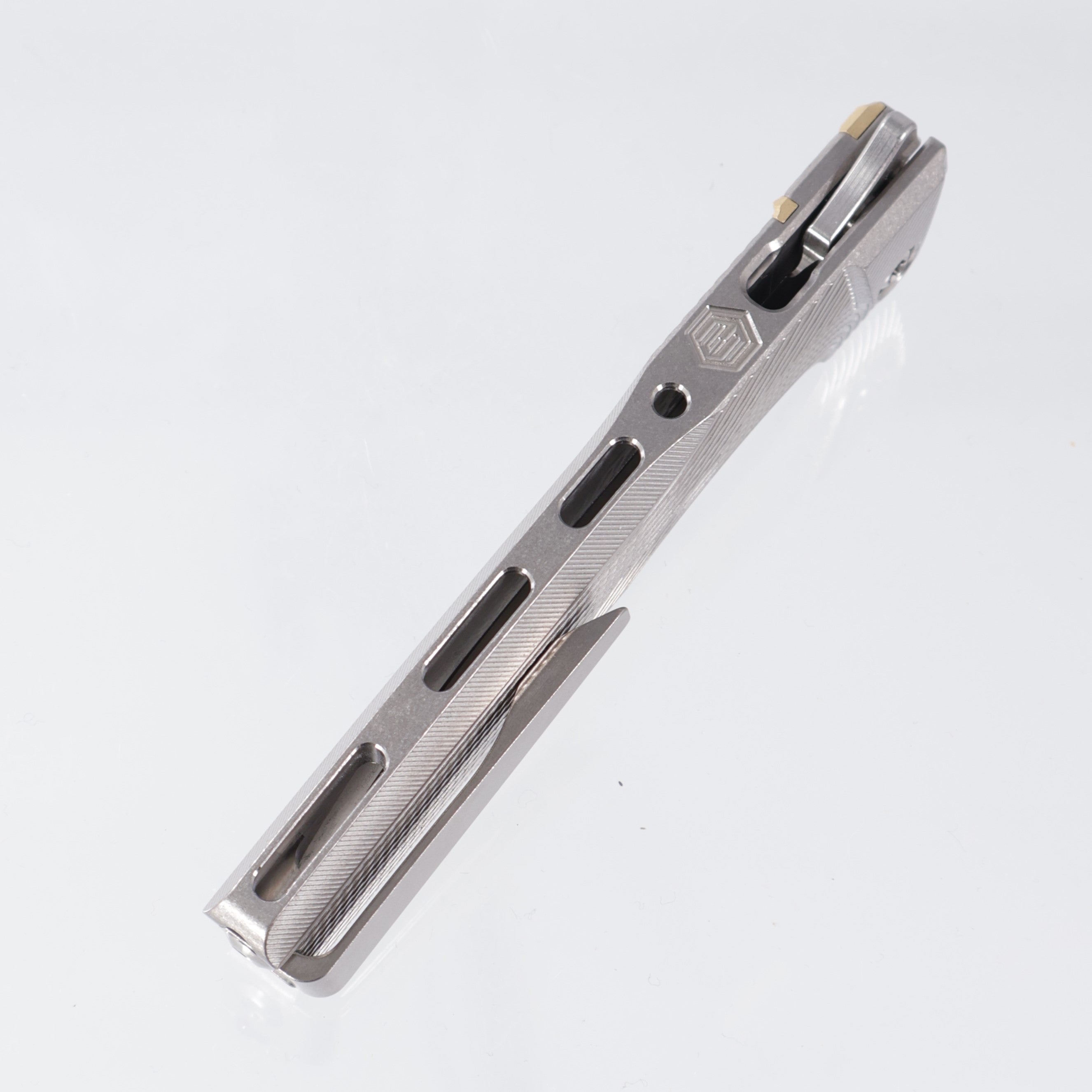 Machine Wise Sonora #1578 - Raw Streamline Texture Titanium w/ Brass Bolster - Stonewash S90V