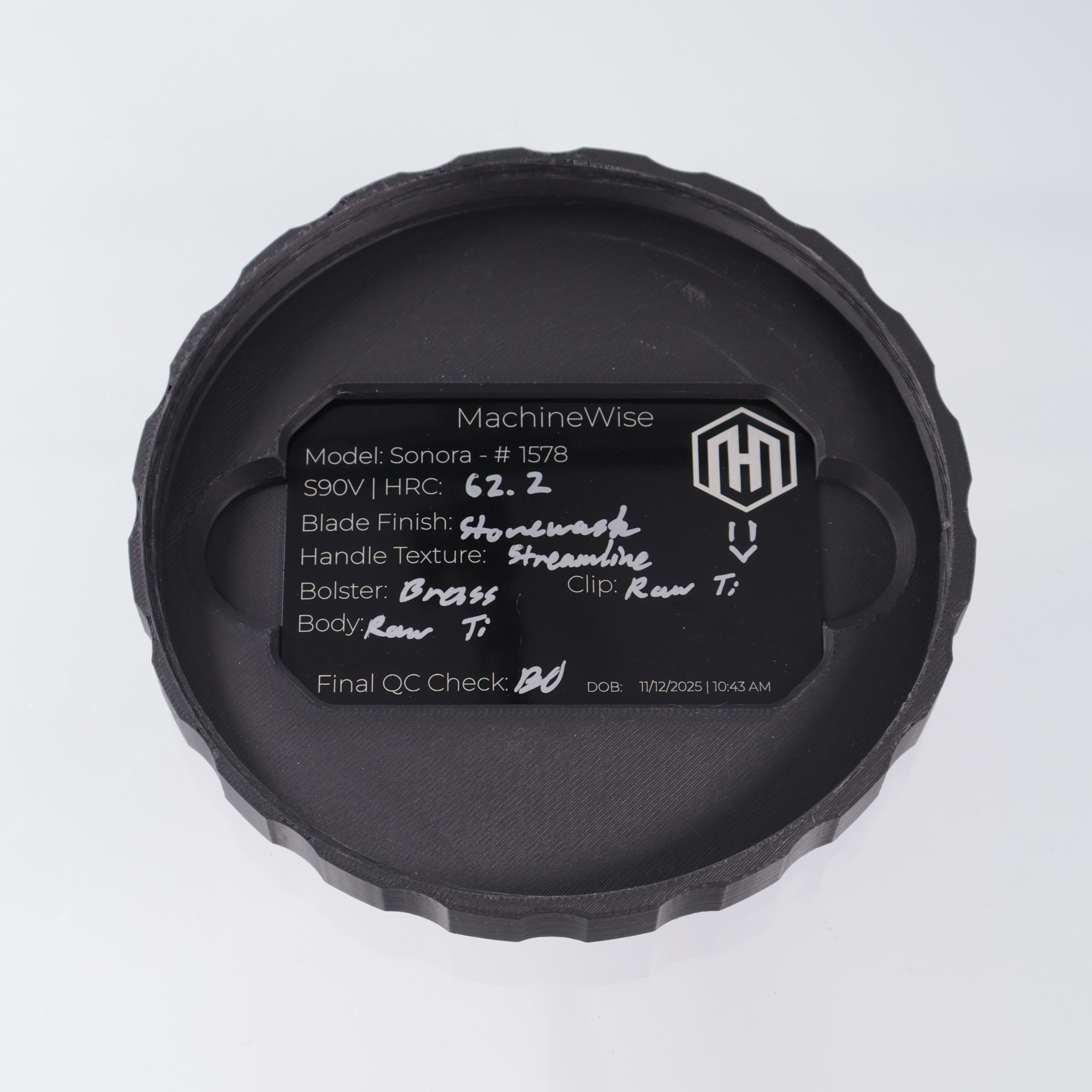 Machine Wise Sonora #1578 - Raw Streamline Texture Titanium w/ Brass Bolster - Stonewash S90V